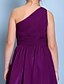 cheap Junior Bridesmaid Dresses-A-Line One Shoulder Tea Length Chiffon Junior Bridesmaid Dress with Criss Cross / Side Draping