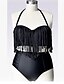 cheap Bikinis-Women&#039;s Solid Solid Tassel High Rise Halter Bikini Swimwear Black