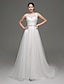 cheap Cufflinks-Hall Wedding Dresses A-Line Jewel Neck Sleeveless Court Train Lace Bridal Gowns With Sash / Ribbon Beading 2023