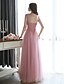 cheap Evening Dresses-A-Line Elegant Dress Formal Evening Floor Length Sleeveless Illusion Neck Tulle with Beading Appliques 2024