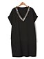 cheap Plus Size Dresses-Women&#039;s Plus Size Black Dark Blue Dress Casual Summer Daily Weekend Shift Solid Colored V Neck Beaded XL XXL Loose