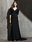 cheap Evening Dresses-Sheath / Column Celebrity Style Dress Holiday Cocktail Party Sweep / Brush Train Half Sleeve V Neck Knit with Pleats 2024