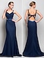 cheap Evening Dresses-Mermaid / Trumpet Beautiful Back Dress Formal Evening Military Ball Sweep / Brush Train Sleeveless Straps Chiffon with Side Draping 2023