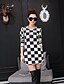 cheap Women&#039;s Dresses-Daily Casual Shift Dress,Check Round Neck Above Knee Long Sleeves Fall Mid Rise Stretchy Medium