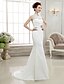 cheap Wedding Dresses-Reception Wedding Dresses Mermaid / Trumpet High Neck Cap Sleeve Sweep / Brush Train Lace Bridal Gowns With Beading Appliques 2023 Summer Wedding Party, Women&#039;s Clothing