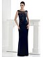 cheap Evening Dresses-Sheath / Column See Through Formal Evening Dress Illusion Neck Sleeveless Floor Length Knit with Beading