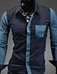 baratos Camisas para Homem-Homens Camisa Social Simples Sólido Colarinho Clássico Azul Marinho / Primavera / Outono / Manga Longa