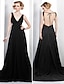 cheap Special Occasion Dresses-A-Line Beautiful Back Formal Evening Dress Plunging Neck Sleeveless Court Train Chiffon with Side Draping 2022