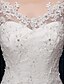 cheap Wedding Dresses-Wedding Dresses Mermaid / Trumpet V Neck 3/4 Length Sleeve Sweep / Brush Train Lace Over Tulle Bridal Gowns With Beading Appliques 2024