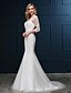 abordables Robes de Mariée-Wedding Dresses Mermaid / Trumpet V Neck 3/4 Length Sleeve Sweep / Brush Train Lace Over Tulle Bridal Gowns With Beading Appliques 2024