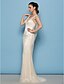 Χαμηλού Κόστους Νυφικά Φορέματα-Ίσια Γραμμή Με σούρα στο λαιμό Ουρά Δαντέλα Φορέματα γάμου φτιαγμένα στο μέτρο με Χάντρες με LAN TING BRIDE®
