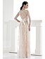 cheap Wedding Dresses-Sheath / Column V Neck Floor Length Lace Made-To-Measure Wedding Dresses with Bowknot / Sash / Ribbon / Button by LAN TING BRIDE® / Wedding Dress in Color / See-Through