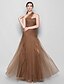 cheap Bridesmaid Dresses-Fit &amp; Flare Bridesmaid Dress One Shoulder Sleeveless Elegant Floor Length Tulle with Criss Cross