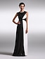 cheap Prom Dresses-Sheath / Column Black Dress Dress Wedding Guest Prom Floor Length Sleeveless Jewel Neck Georgette V Back with Ruched 2023