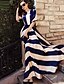 Χαμηλού Κόστους Print Φορέματα-Γυναικεία Φόρεμα ριχτό από τη μέση και κάτω Μακρύ φόρεμα Χρώμα Οθόνης Μακρυμάνικο Μπλε &amp; Άσπρο Ριγέ Στάμπα Φθινόπωρο Άνοιξη Στρογγυλή Λαιμόκοψη Κομψό Τ M L XL XXL 3XL 4XL