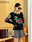 cheap Women&#039;s Sweaters-Women&#039;s Flower Floral Long Sleeve Regular Pullover Sweater Jumper, Round Neck Fall Cotton Black / Wine / Fuchsia
