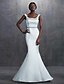 baratos Vestidos de Casamento-Mermaid / Trumpet Wedding Dresses Square Neck Court Train Satin Cap Sleeve Simple Plus Size with Sash / Ribbon Beading 2022
