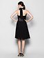 cheap Bridesmaid Dresses-A-Line Bridesmaid Dress Halter Neck Sleeveless Black Dress Knee Length Chiffon with Crystal Brooch