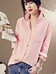 voordelige Damesblouses en -shirts-Eenvoudig Overhemd Katoen Effen Opstaand Roze / Zomer