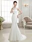 cheap Wedding Dresses-Reception Wedding Dresses Mermaid / Trumpet High Neck Cap Sleeve Sweep / Brush Train Lace Bridal Gowns With Beading Appliques 2023 Summer Wedding Party, Women&#039;s Clothing