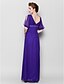 cheap Mother of the Bride Dresses-Sheath / Column Mother of the Bride Dress Open Back V Neck Floor Length Chiffon Half Sleeve No with Beading 2023