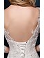 Χαμηλού Κόστους Νυφικά Φορέματα-Φορεματα για γαμο Τρομπέτα / Γοργόνα Λαιμόκοψη V 3/4 Μήκος Μανικιού Ουρά Δαντέλα πάνω από τούλι Νυφικά φορέματα Με Χάντρες Διακοσμητικά Επιράμματα 2024