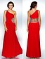 cheap Evening Dresses-Formal Evening / Military Ball Dress - Ruby Plus Sizes / Petite Sheath/Column One Shoulder Floor-length Polyester