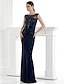 cheap Evening Dresses-Sheath / Column See Through Formal Evening Dress Illusion Neck Sleeveless Floor Length Knit with Beading