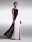 cheap Prom Dresses-Sheath / Column Black Dress Dress Wedding Guest Prom Floor Length Sleeveless Jewel Neck Georgette V Back with Ruched 2023