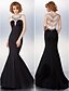 cheap Evening Dresses-Mermaid / Trumpet Beautiful Back Black Tie Gala Dress Illusion Neck Sleeveless Sweep / Brush Train Jersey with Beading 2020