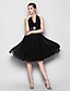 Χαμηλού Κόστους Φορέματα Παρανύμφων-Φόρεμα παράνυμφου σε γραμμή αμάνικο αμάνικο μαύρο φόρεμα σιφόν μέχρι το γόνατο με κρυστάλλινη καρφίτσα
