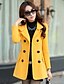 cheap Women&#039;s Coats &amp; Trench Coats-Women&#039;s Vintage Coat,Solid Shirt Collar Long Sleeve Winter Blue / Red / Yellow Wool / Cotton / Others Thick