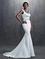 baratos Vestidos de Casamento-Mermaid / Trumpet Wedding Dresses Square Neck Court Train Satin Cap Sleeve Simple Plus Size with Sash / Ribbon Beading 2022