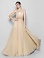 cheap Bridesmaid Dresses-A-Line Bridesmaid Dress Strapless / V Neck Sleeveless Elegant Floor Length Chiffon with Lace