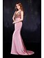tanie Suknie wieczorowe-Syrena Błyszczące Kolacja oficjalna Sukienka W serek Bez rękawów Sięgająca podłoża Satyna Tiul z Dodatki kryształowe 2020