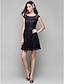 tanie Suknie dla druhen-linia a sukienka dla druhny z okrągłym dekoltem, krótkim rękawem, czarna sukienka, krótka / mini koronkowa z koronką