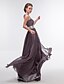 cheap Evening Dresses-Sheath / Column Dress Jewel Neck Floor Length Chiffon with Crystals Sequin 2020