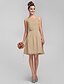 cheap Bridesmaid Dresses-A-Line / Princess Bateau Neck Knee Length Chiffon Bridesmaid Dress with Bow(s) / Side Draping by LAN TING BRIDE®
