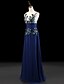 cheap Evening Dresses-Sheath / Column Dress Floor Length Jewel Neck Satin Chiffon with Appliques 2024