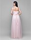 cheap Bridesmaid Dresses-A-Line Scoop Neck Floor Length Lace Over Tulle Bridesmaid Dress with Lace