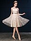 cheap Cocktail Dresses-A-Line See Through Dress Jewel Neck Sleeveless Knee Length Tulle Charmeuse with Sash / Ribbon Flower 2020