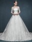 cheap Wedding Dresses-A-Line Off Shoulder Chapel Train Tulle Made-To-Measure Wedding Dresses with Appliques by