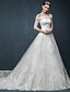 cheap Wedding Dresses-A-Line Off Shoulder Chapel Train Tulle Made-To-Measure Wedding Dresses with Appliques by
