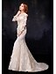preiswerte Hochzeitskleider-Trompete / Meerjungfrau Illusionsausschnitt Boden-Länge Organza Satin Hochzeitskleid mit Blume durch QQC Bridal