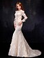 Недорогие Свадебные платья-Русалка Иллюзионный декор В пол Органза Сатин Свадебное платье с Цветы от QQC Bridal