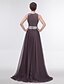 cheap Evening Dresses-Sheath / Column Dress Jewel Neck Floor Length Chiffon with Crystals Sequin 2020