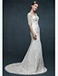 cheap Wedding Dresses-Mermaid / Trumpet V Neck Sweep / Brush Train Lace Made-To-Measure Wedding Dresses with Beading / Appliques by