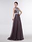 cheap Evening Dresses-Sheath / Column Dress Jewel Neck Floor Length Chiffon with Crystals Sequin 2020