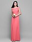 Χαμηλού Κόστους Φορέματα Παρανύμφων-Ίσια Γραμμή Λαιμόκοψη V Μακρύ Σιφόν Φόρεμα Παρανύμφων με Χιαστί με LAN TING BRIDE®