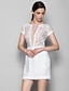 cheap Bridesmaid Dresses-Sheath / Column Bridesmaid Dress Scoop Neck Short Sleeve See Through Short / Mini Lace with Lace